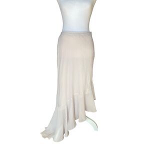 Veronique Young for W Cream Flowy Asymmetrical Maxi Skirt Flounced Hem Size 6
